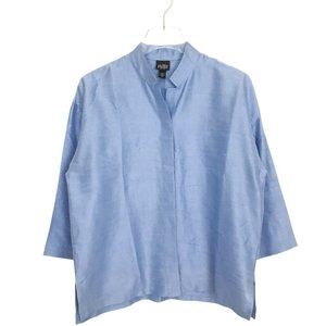 Eileen Fisher 100% Silk Textured Button Up Shirt Size Small Petite